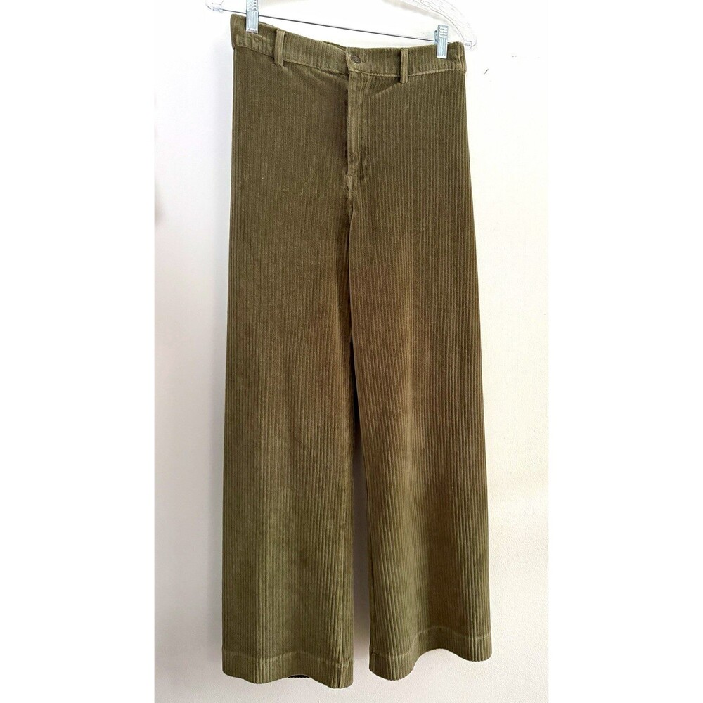 Z Supply Women’s Size M Green Corduroy Wide-Leg Pants Flat Front Button